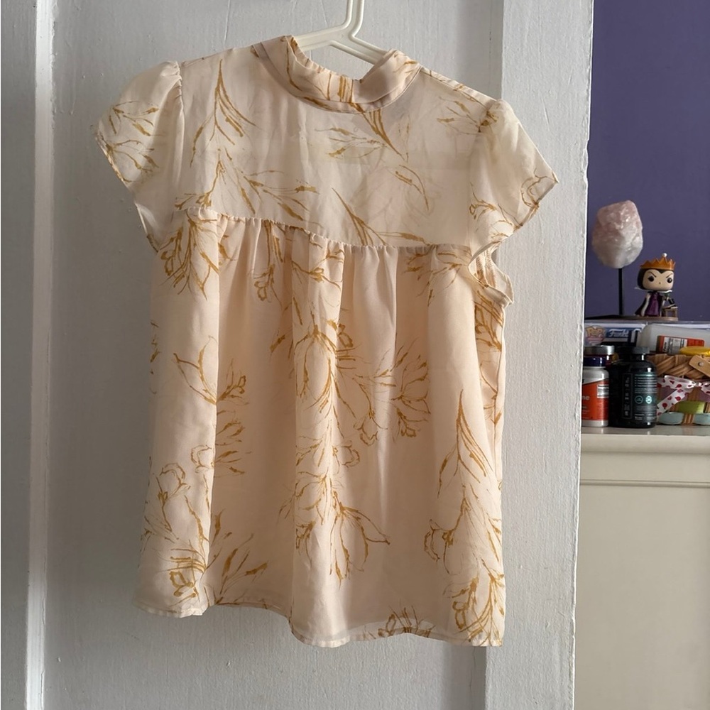 Floral Print Blouse in Cream and Gold